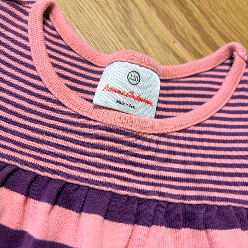 Hanna Andersson Pink Purple Stripe Long Sleeve Dress Size 110 (4-5) - Picture 2 of 5